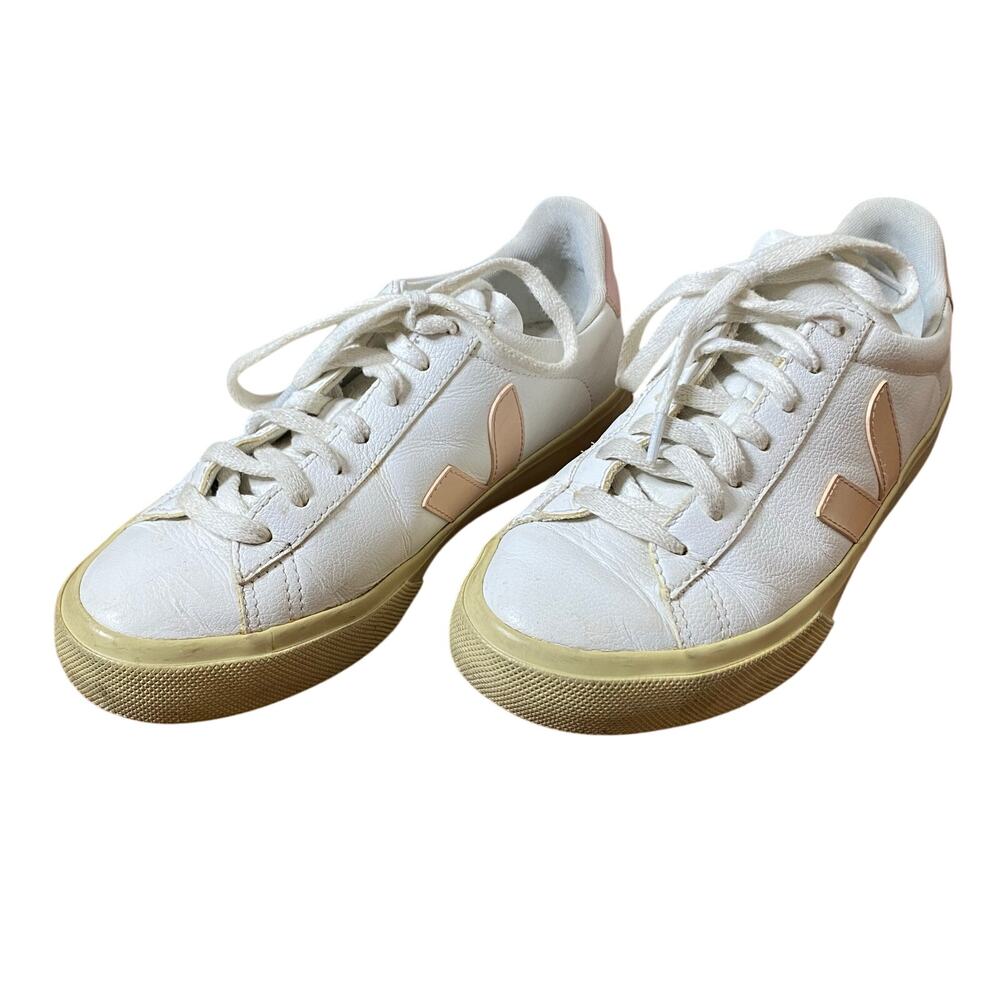 VEJA Campo Leather Lace Up White Pink Sneakers Size 7